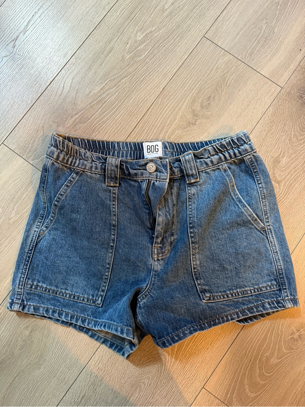 BDG Blue High-Rise Denim Shorts with Front Patch Pockets